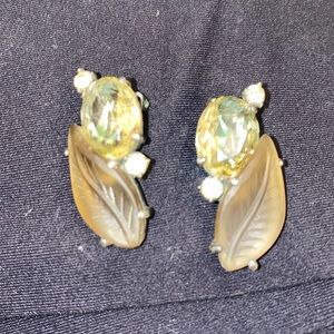 1950s Elsa Schiaparelli shoe clips/ clip on earrings glass leafy with citrine
